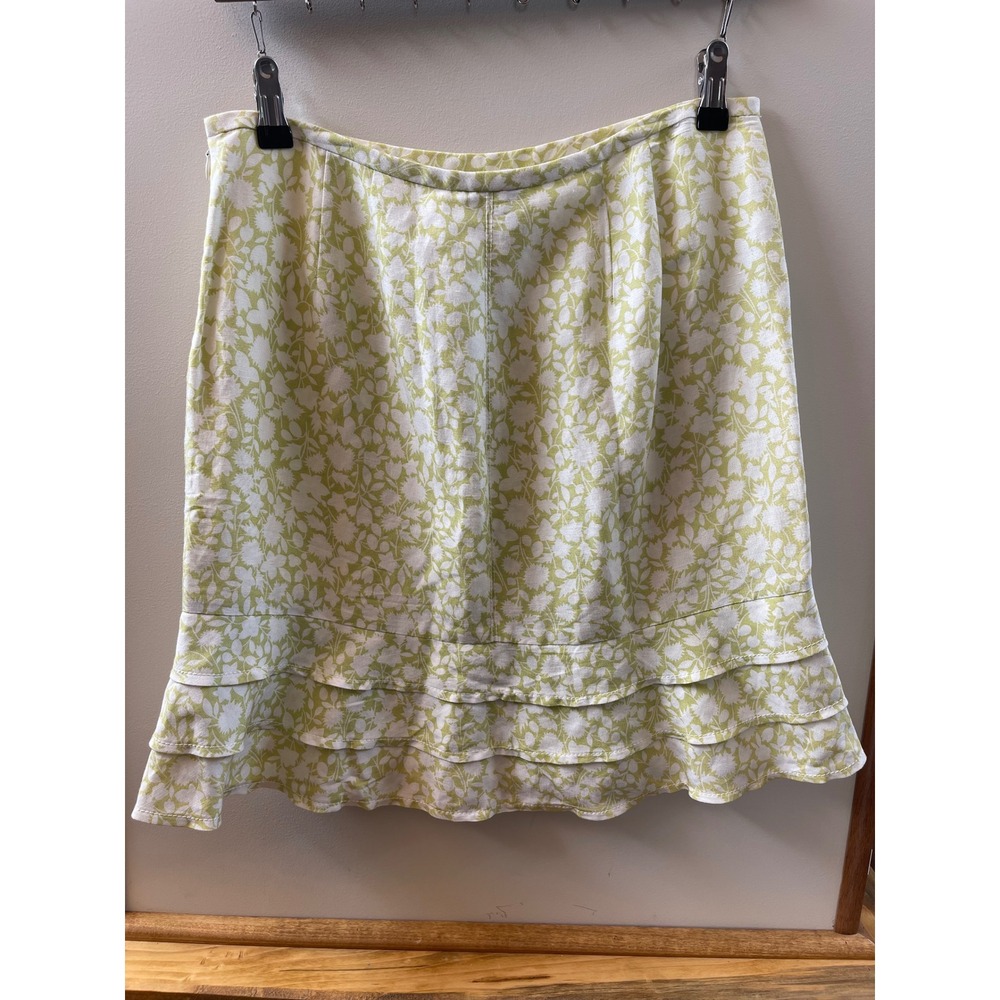 Ann Taylor Loft Skirt Petites 8P Green White Floral Tiered Ruffle Hem - Picture 5 of 7